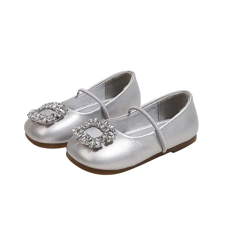 2024 Kids Leather Shoe Non-slip Girls Princess Ballet Shoes Fashion Rhinestone Buckle Children\'s Causal Wedding Party Flat Shoes