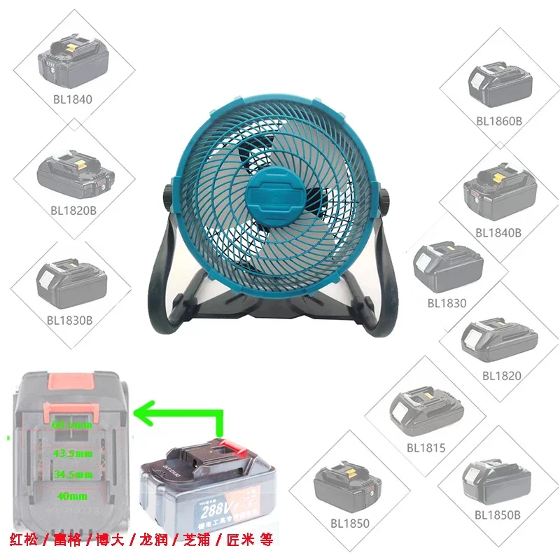 12 Inch Portable Camping Fan with AC/DC Dual-use Table Desktop Fan For Makita 18V Lomvum Zhipu Hongsong Jingmi Li-ion Battery