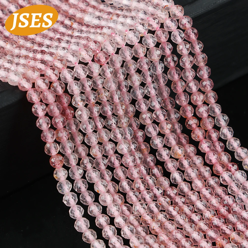 AA Natural Stone Champagne Strawberry Crystal Loose Facted Beads for Jewelry Making Bracelet Spacer Strand Beads DIY Accessories