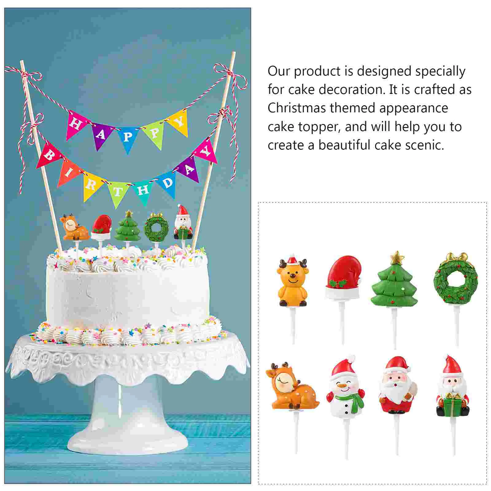 Décoration de gâteau de Noël sur le thème du festival, décoration de style, insertion de résine, 8 pièces