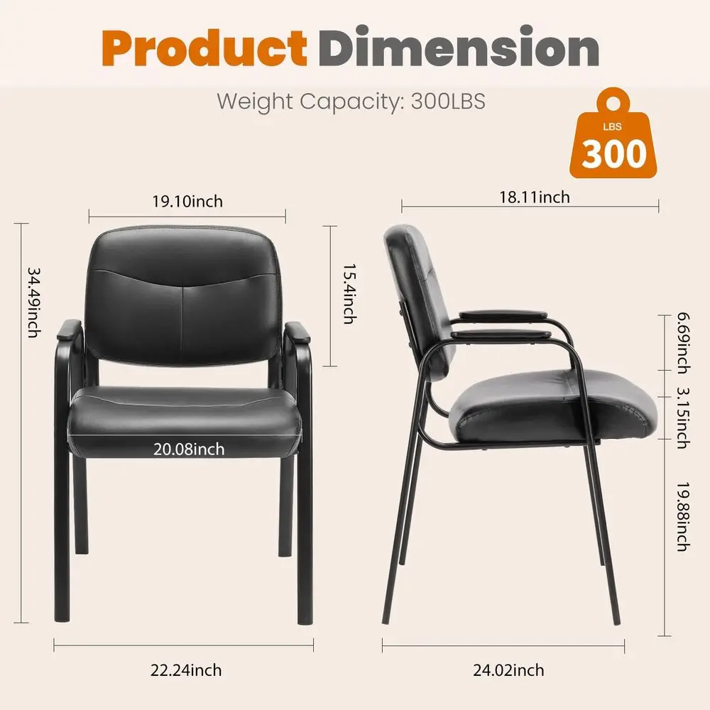 

Office Waiting Room Chairs Set of 4, Leather Desk Reception Guest Stationary Side Chair with Padded Arms for Home Conference Lo