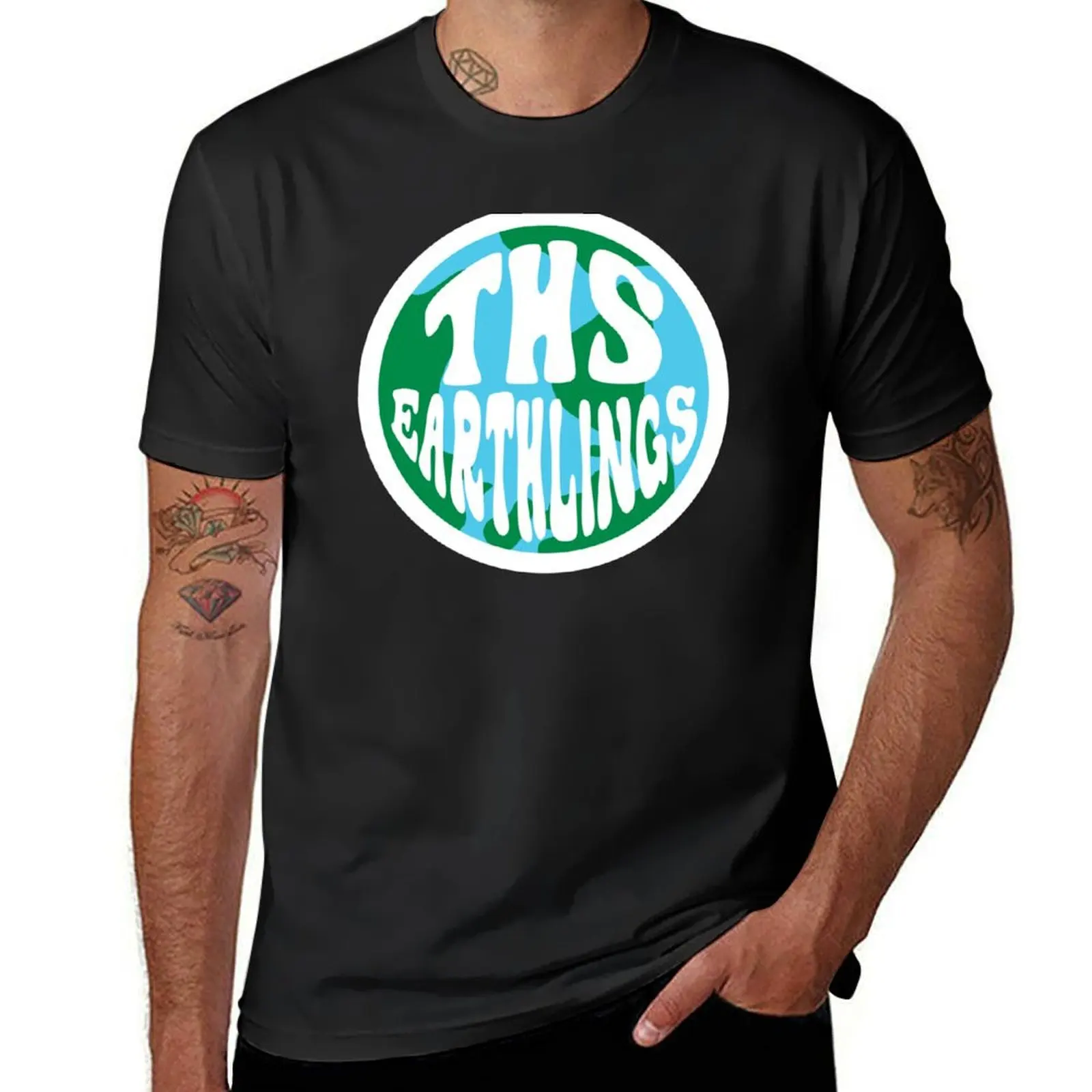 THS Earthlings Round Logo T-Shirt heavyweights for a boy sports fans Short sleeve tee men