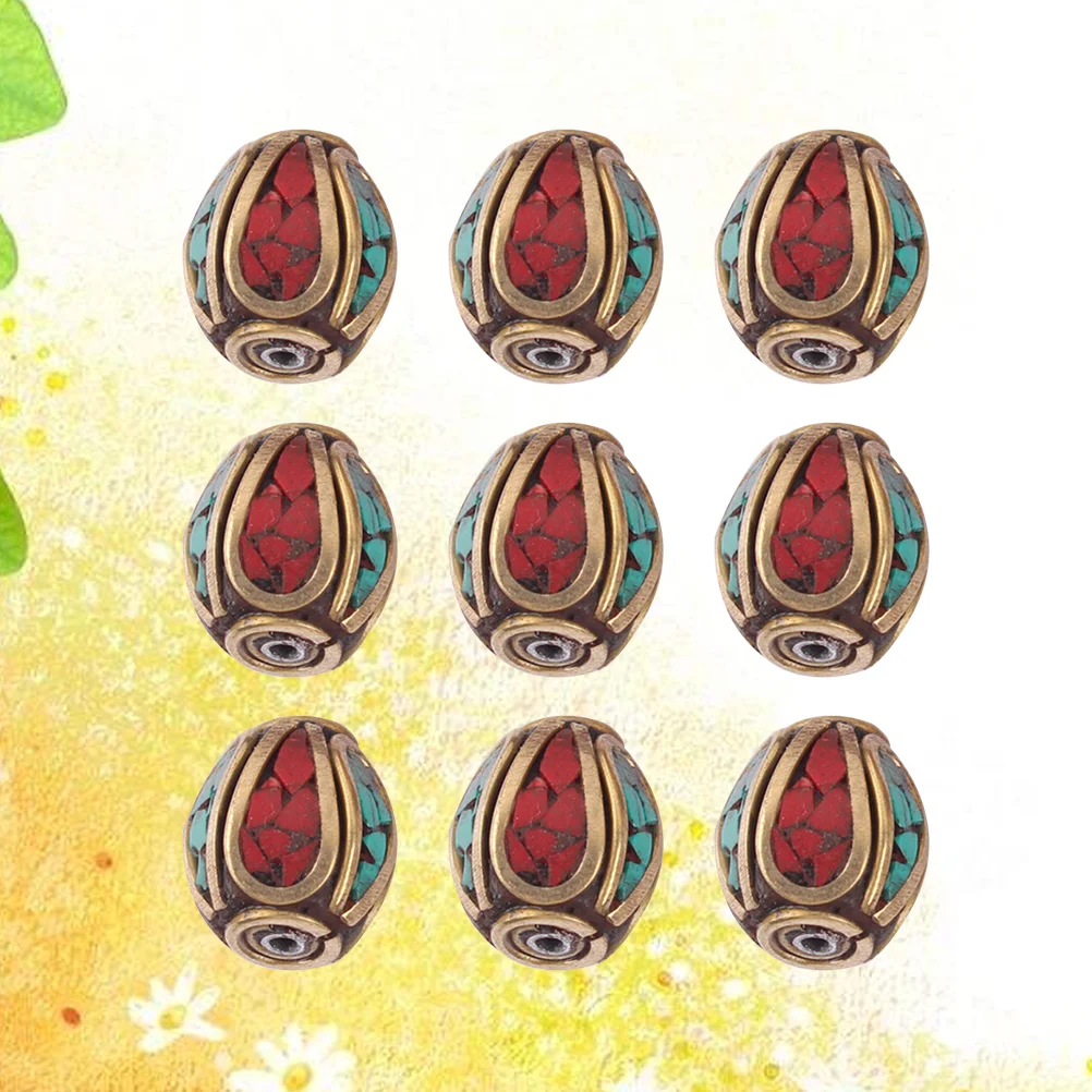 10pcs Nepal Handmade Spacer Beads Copper Spacer Beads Hole Beads for Jewelry Making (496-Y10267)