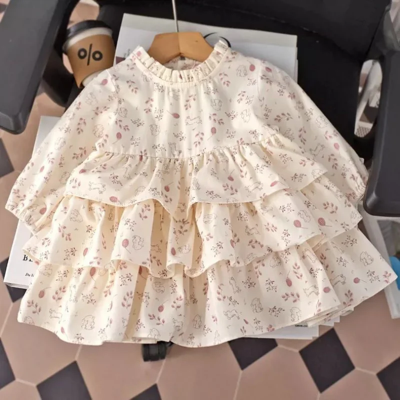 

Girls' Floral Dress2025New Autumn Baby Cute Cartoon Cake Skirt Children's Autumn Dress