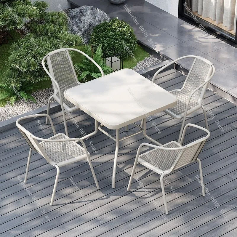 Outdoor Balcony Folding Table and 2 Chairs Set White Glass Top Patio Bistro Furniture Minimalist Leisure Tea Table Dining Chair view 5