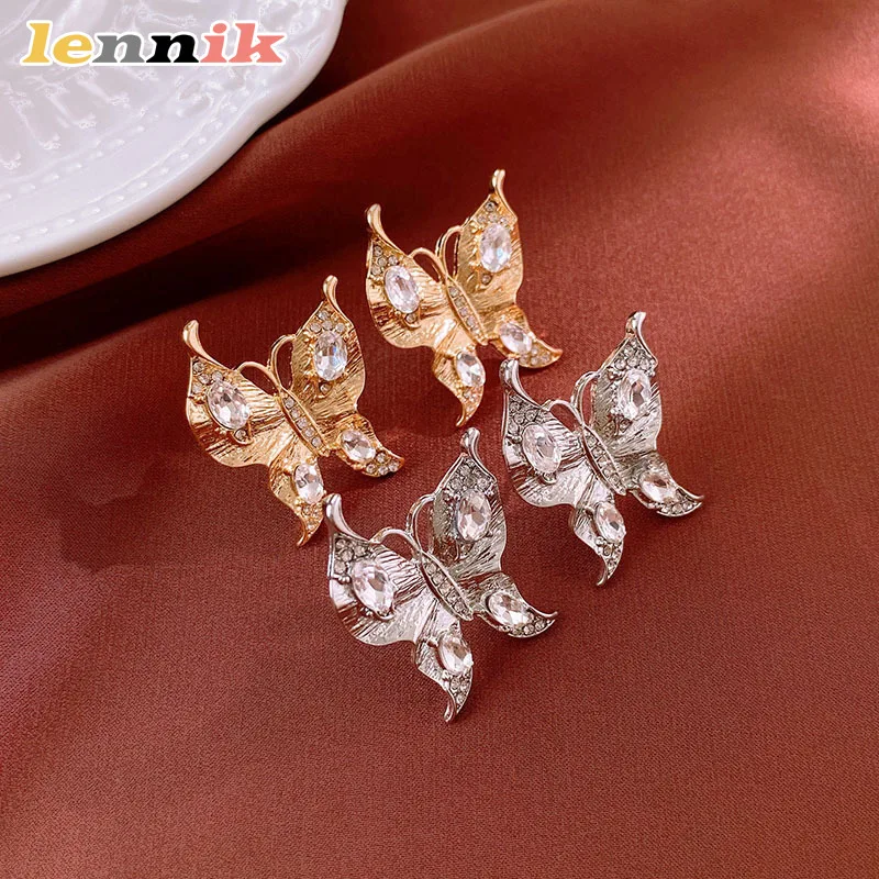 LENNIK أقراط على شكل فراشة مرصعة بالألماس بإبرة فضية، ترصيع عالي الجودة عبر الحدود، مجوهرات كلاسيكية فريدة من نوعها