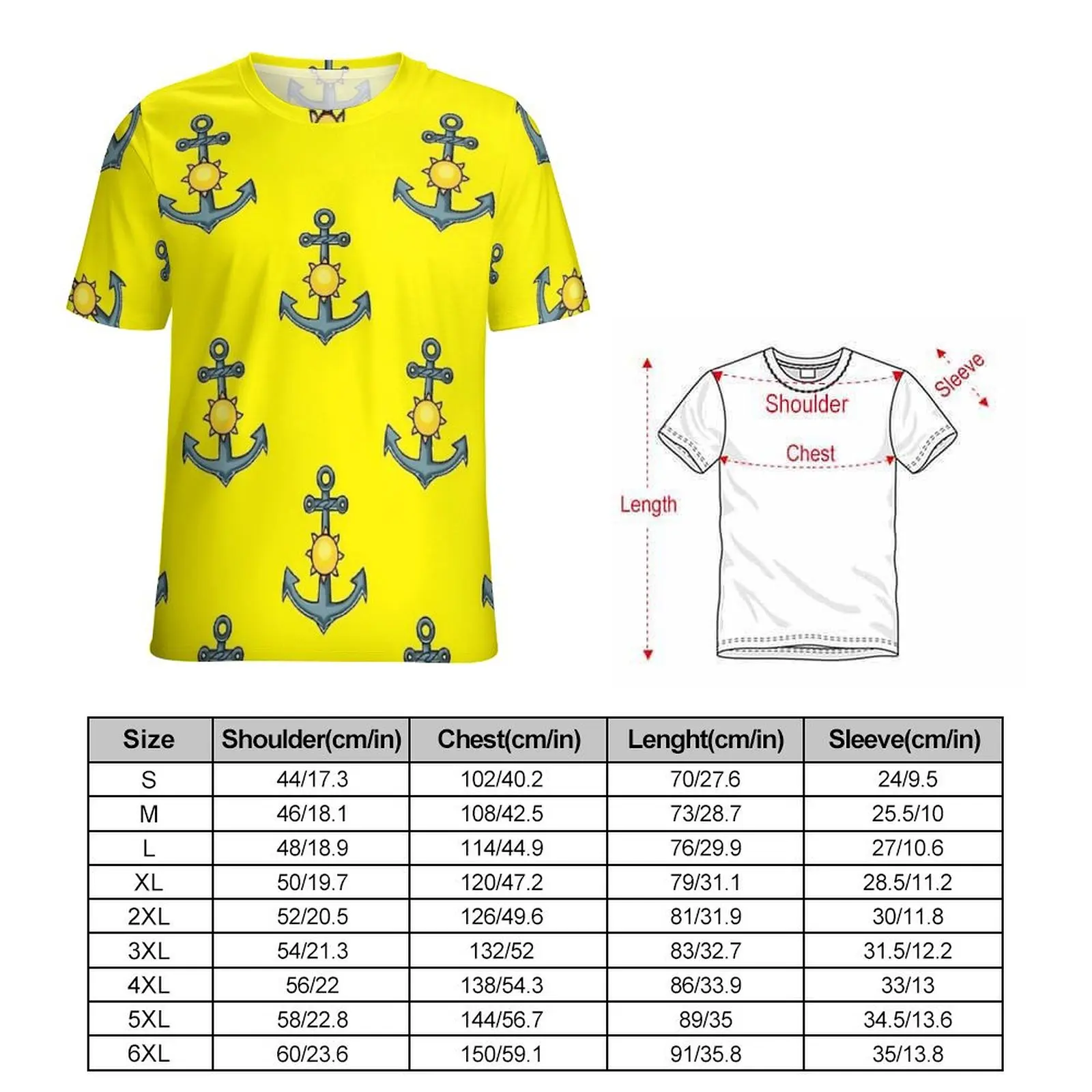 Anchor Yellow Pattern T Shirt  Novelty T Shirts Male Awesome Tshirt Summer Short Sleeve Custom Tees Big Size 5XL 6XL