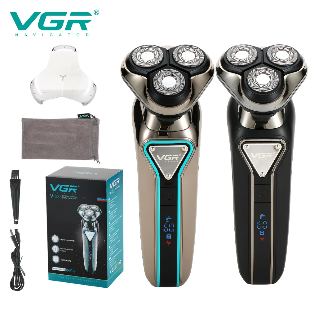 

VGR Rechargeable Electric Shaver For Men Waterproof Electric Razor Professional Digital Display Shaving Machine for Men V-323
