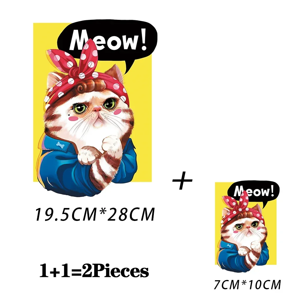 2Pcs/Lot Cat Cute Thermal Transfer Fusible Thermoadhesive Patches For Clothes Heat-Adhesive Iron On Stickers Ironing Application