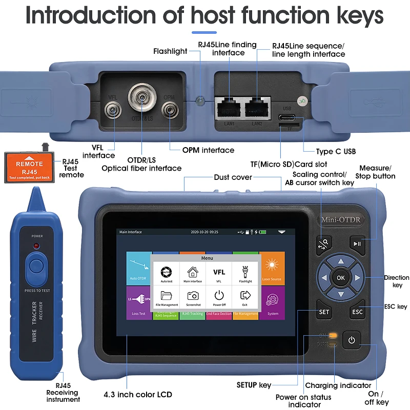 Imagem -05 - Mini Otdr Fibra Óptica Reflectômetro Touch Screen Vfl Ols Opm Mapa de Eventos Ethernet Cabo Tester 12 em 1310 1550nm 26 24db