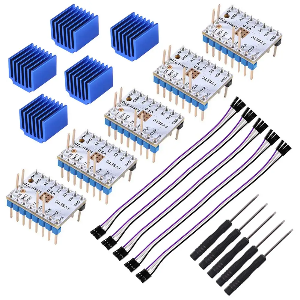 

5PC TMC2209 V3.0 Stepper Motor Driver for 3D Printer SKR V1.3 with Heatsink 256 Microsteps Current 2.8A Peak for Reprap Ramps1.4