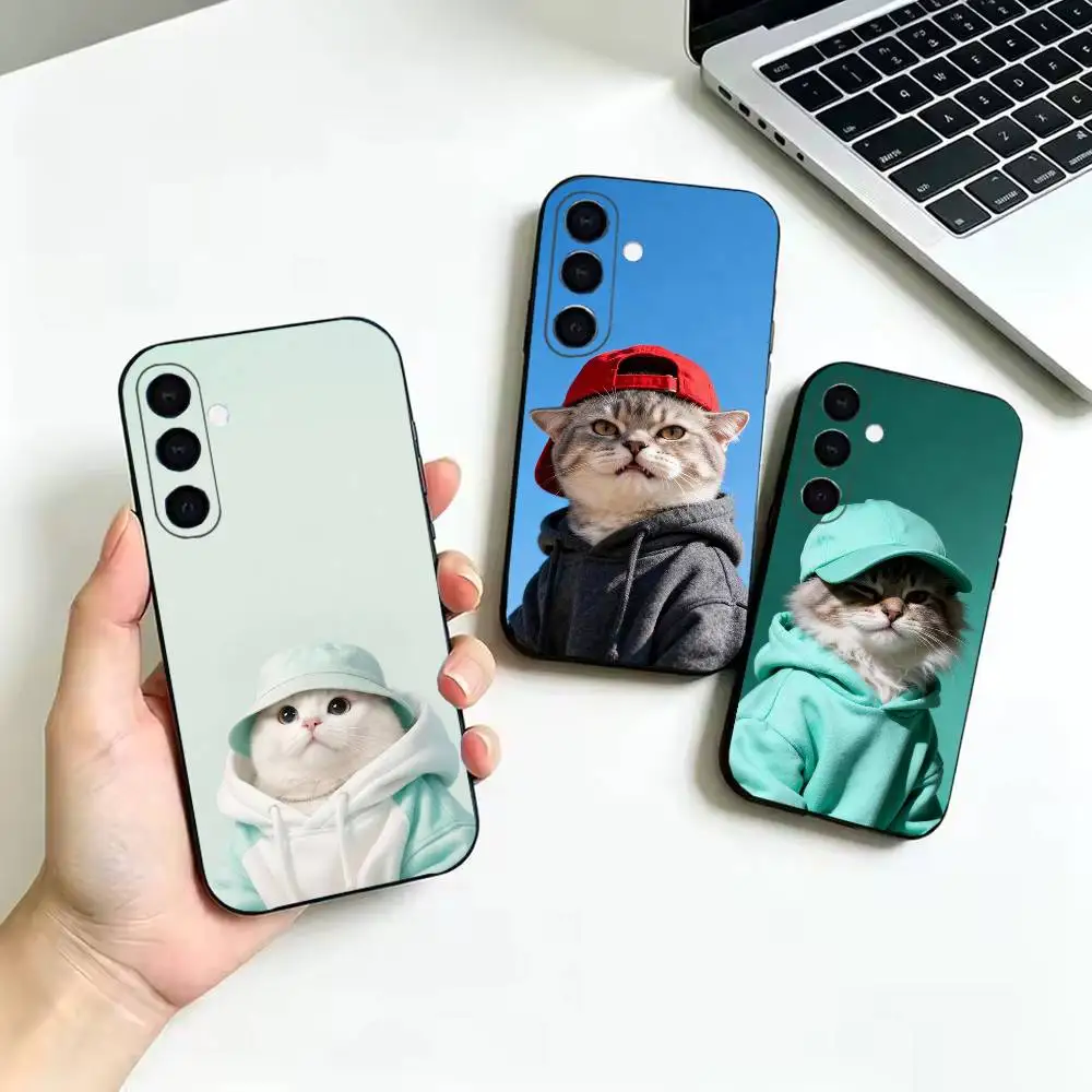 Cute Cat Hoodie Pet Animal Shockproof Black Case, Compatible with Samsung Galaxy A02S,A12-A52,A21S,A31,A41,A51,A71-A73,A30S