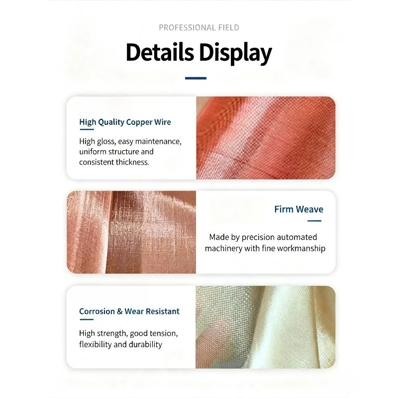 Industrial Pure Copper Phosphor Bronze Wire Cloth 2‑500 Mesh Electromagnetic Shielding Anti Radiation Anti Static Ground Net