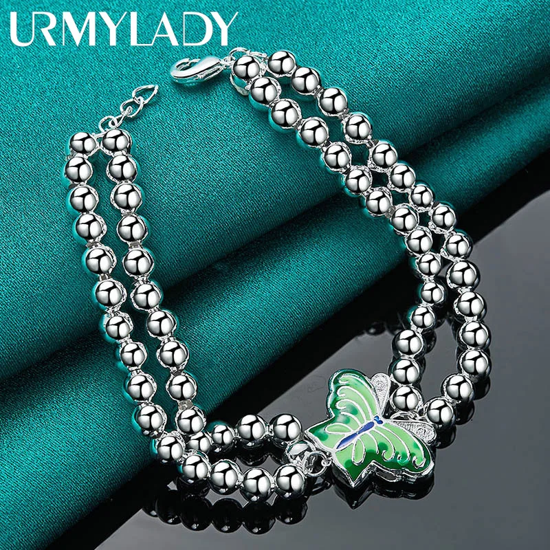 

URMYLADY 925 Sterling Silver Butterfly Beads Chain 20cm Bracelet For Women Wedding Engagement Fashion Charm Jewelry