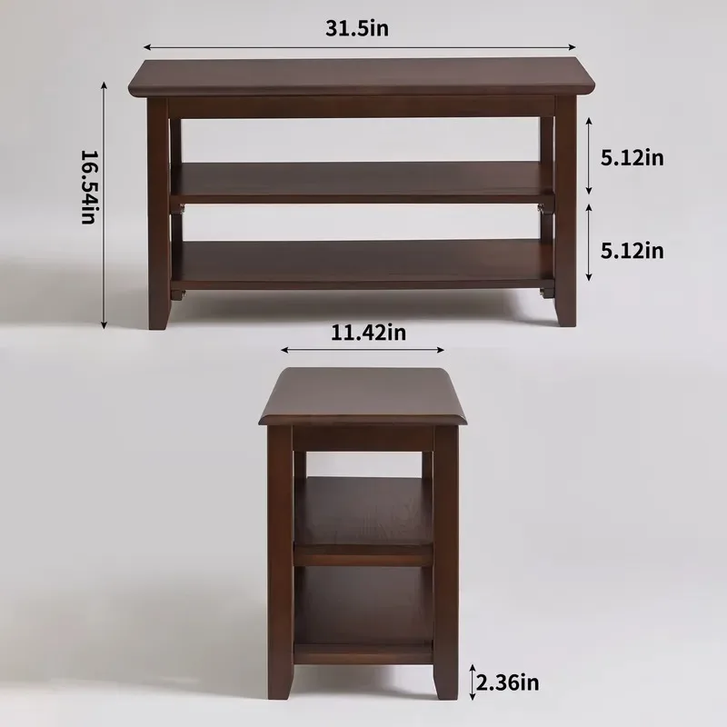 Two Layer Solid Wood Shoe Stool for Living Room Storage Rack Household Furniture