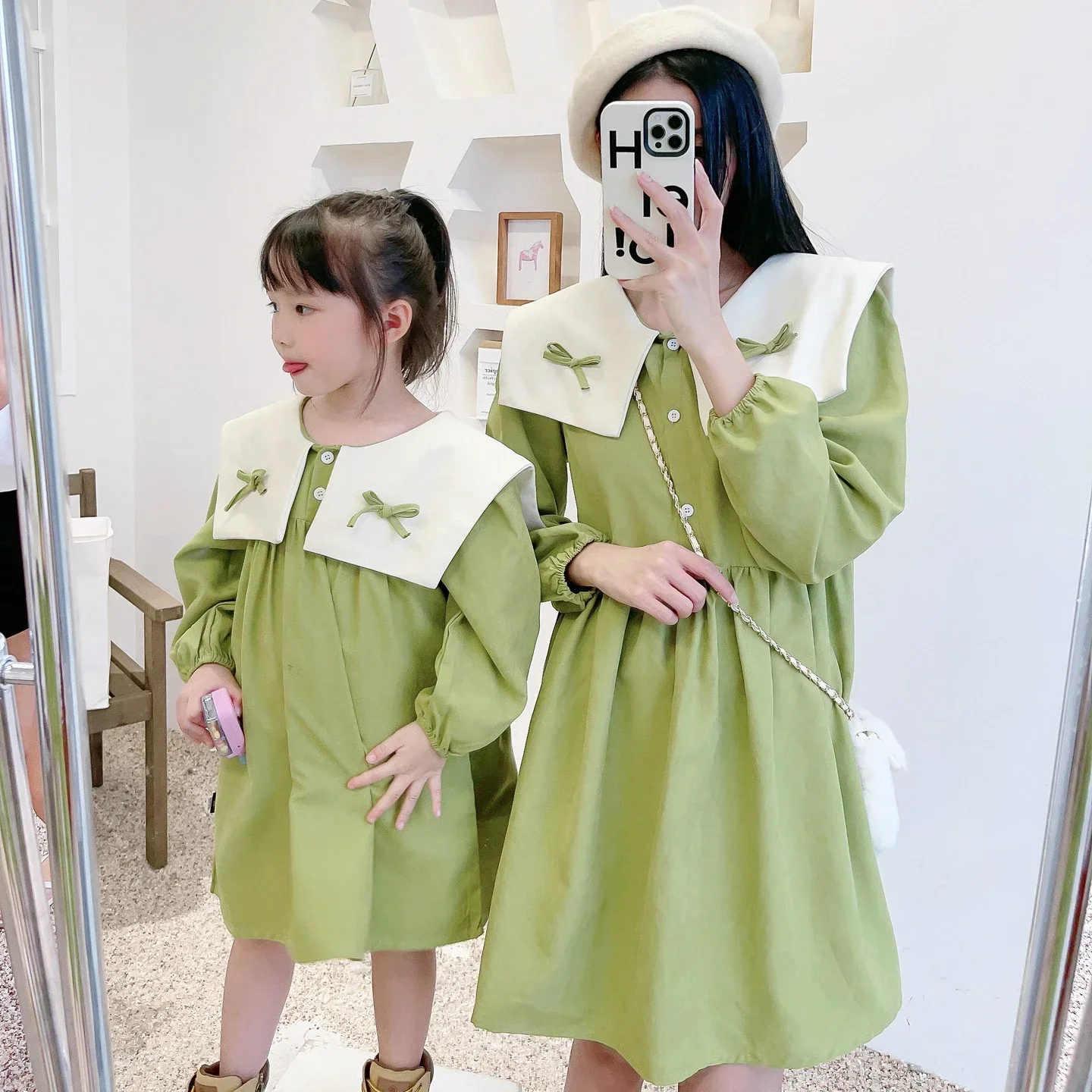 Mother And Daughter Equal Dress Women Long Sleeve Dresses Mom And Baby Girl Matching Clothes 2023 Autumn Children Cute Clothing