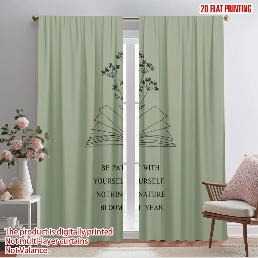 

2pcs 2D flat printing Party Window Curtains Nature Blooms Patience Book Polyester Without Electricity Festive Curtains Perfect