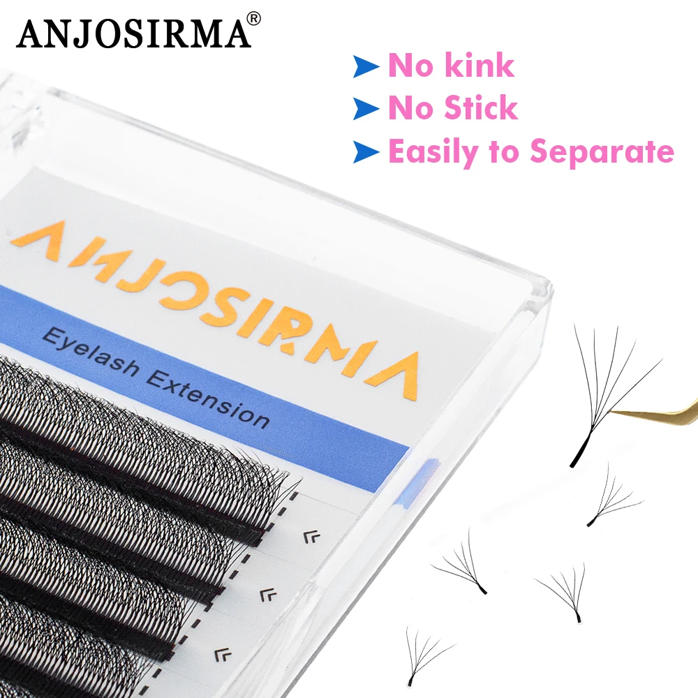 ANJOSIRMA 5 case/lot Natural Eyelash Extensions with W Shape Volume, Premade Fan Lashes, Comfortable Faux Mink, W Style, 5D, New