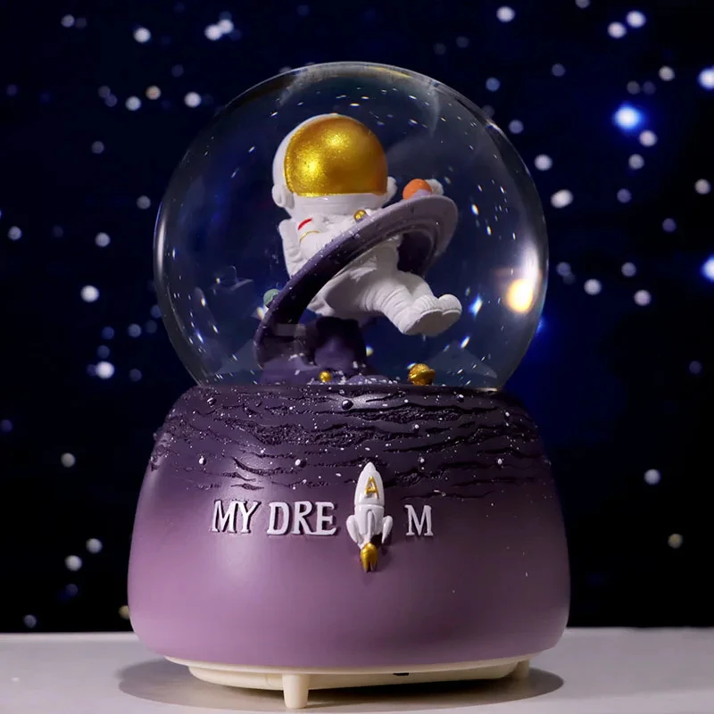 3D Astronaut Night Light Glow Crystal Ball Snowball Music Box Statue Ornament Child Birthday Party Valentine's Day Room Decor Gi