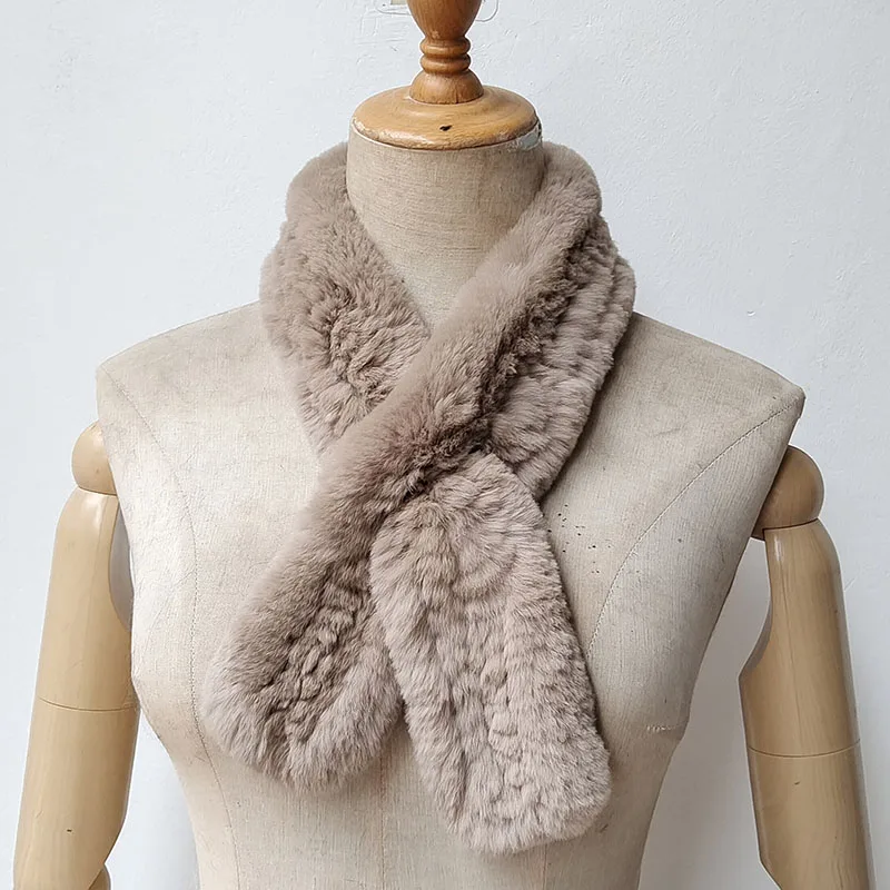 

Женский зимний вязаный шарф из натурального меха кролика рекс, новинка 2025, роскошные длинные мягкие шарфы из натурального меха для женщин