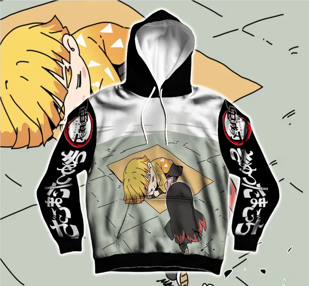 

Zenitsu Agatsuma Demon Slayer: Kimetsu No Yaiba-Infinity Castle 3D Толстовка с капюшоном в стиле аниме с длинными рукавами и веером, повседневная мода, уличная одежда, топ