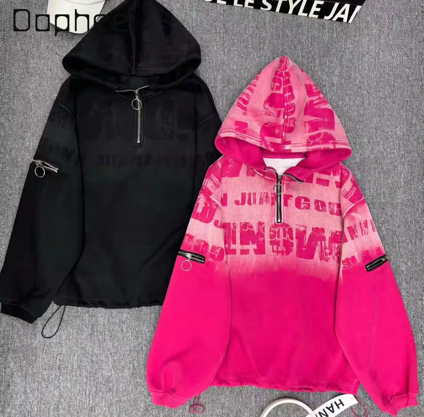 Sudadera con Capucha de Manga Larga y Corta con Estampado de Letras Estilo Coreano para Mujer, Sudadera con Capucha con Cierre para Mujer