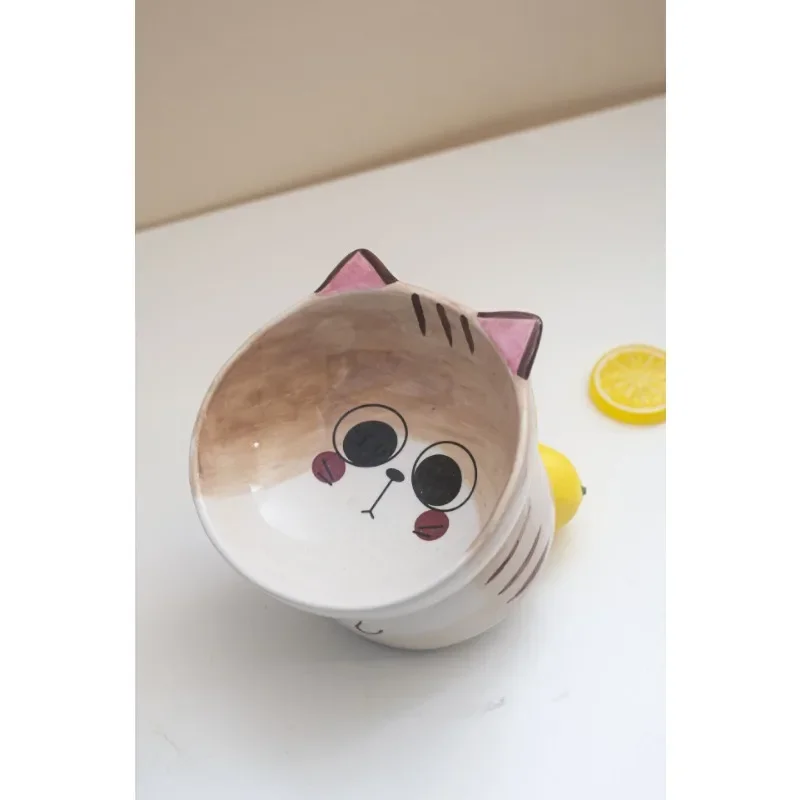 Pet Ceramic Cat Bowl High-Leg Neck Protector Wide-face Cat Water Bowl  Dog Food Bowl  Cat Bowls Cat Feeder Pet Items