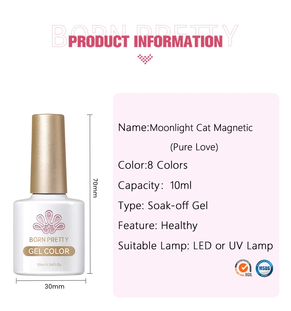 BORN PRETTY 10 ml Katze Magnetischer Gel Nagellack Mondlicht Glasperle Wasser Licht Kristall Soak Off UV Lack für DIY Nail Art – Detail 2