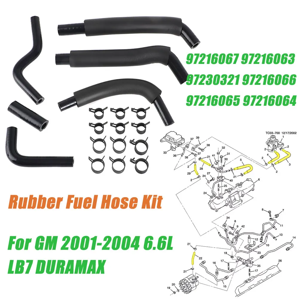 Low Pressure Fuel Line Kit For GM 2001-2004 6.6L LB7 DURAMAX DHD 700-011AFT DELUXE Replace Rubber Fuel Hose Kit 97216067