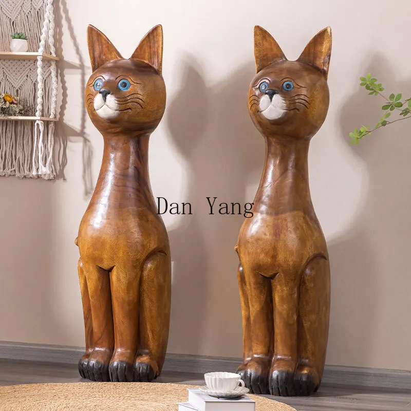 YJ kitten wood carving floor-to-ceiling large ornament decoration club bed and breakfast living room decoration welcome guest