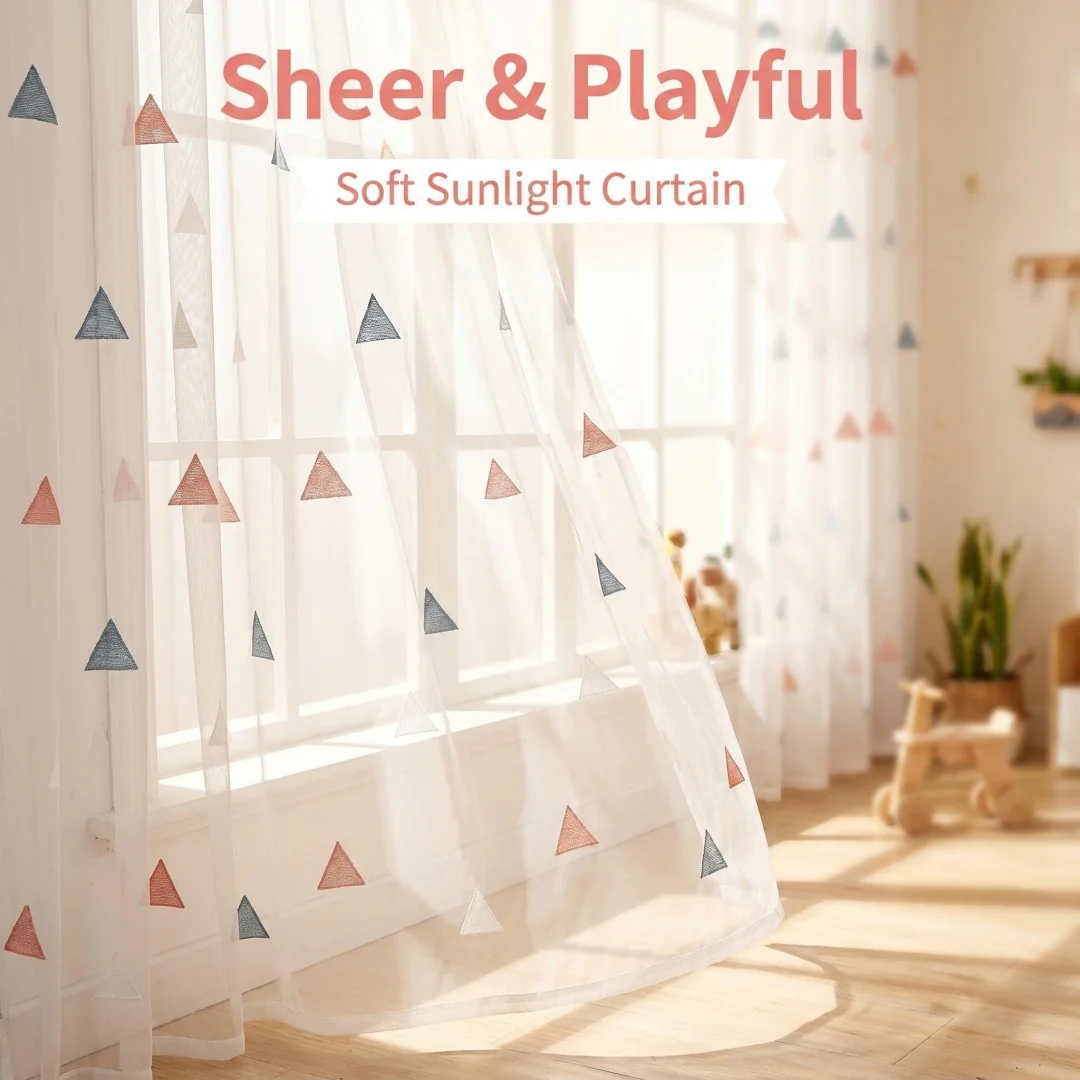 

Nordic style American geometric triangle embroidered cartoon window screen curtain balcony bedroom partition curtain