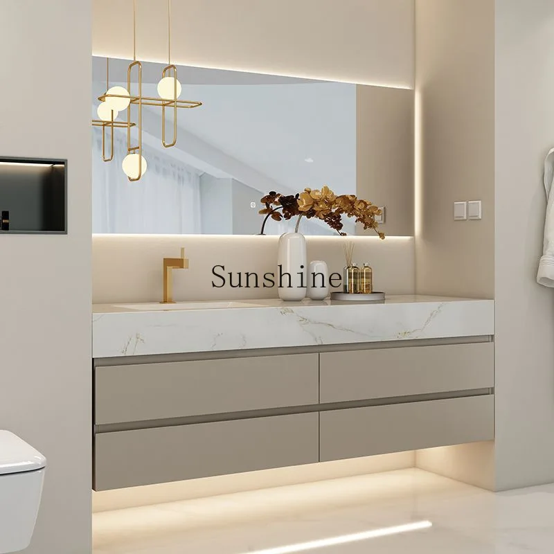 

Modern minimalist slate seamless integrated solid wood, combined bathroom washstand bathroom