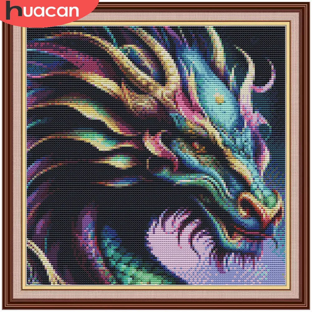 Juegos de Bordado de Punto de Cruz HUACAN, Dragón Animal 11CT, Manualidades Creativas, Hilo DMC, Decoración de Pared, Arte, Bricolaje