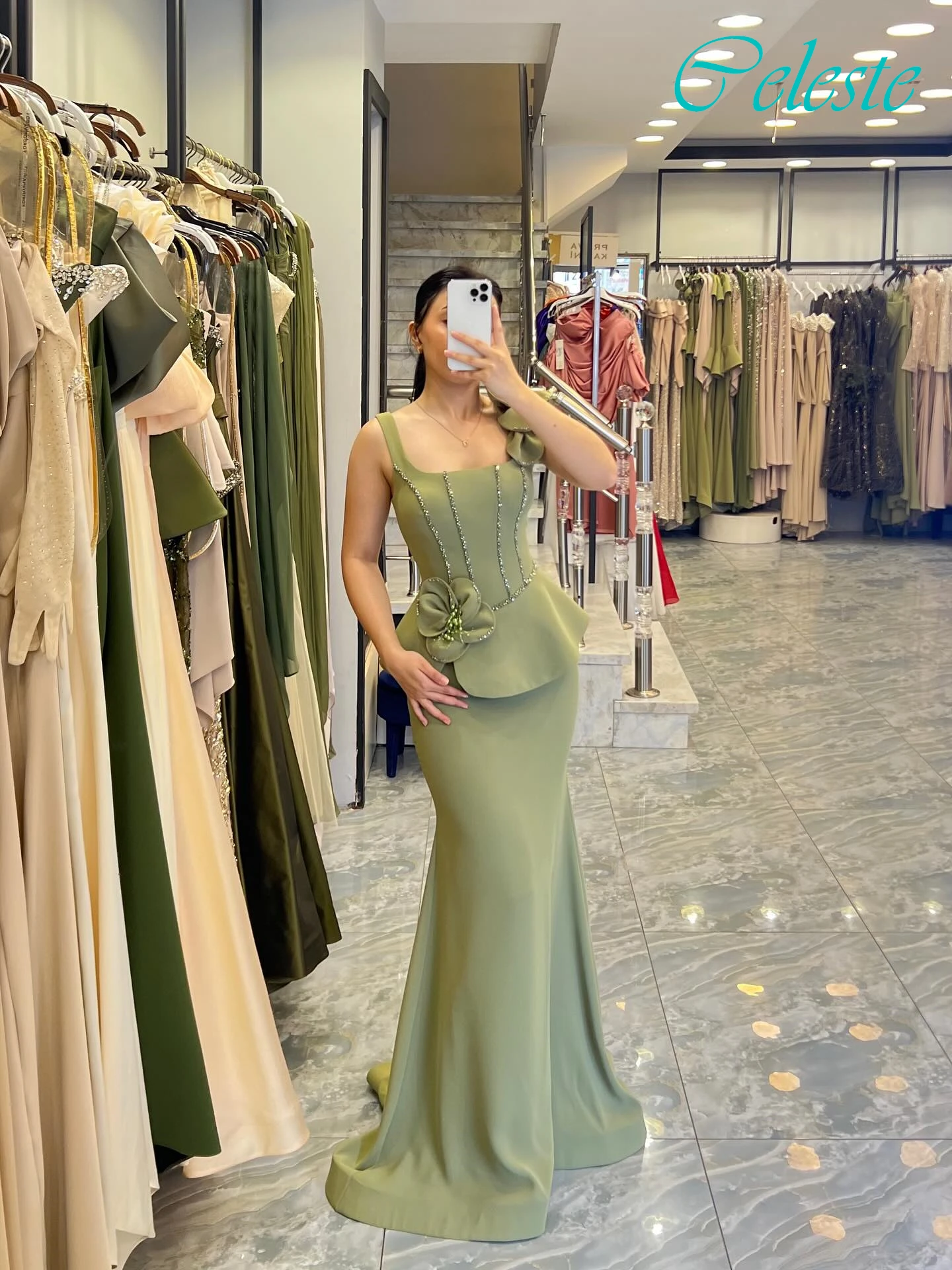 فستان سهرة أنيق بحورية البحر بياقة مربعة مخصصة، فساتين مناسبة كلاسيكية حساسة حسب الطلب، فستان حفلات عصري