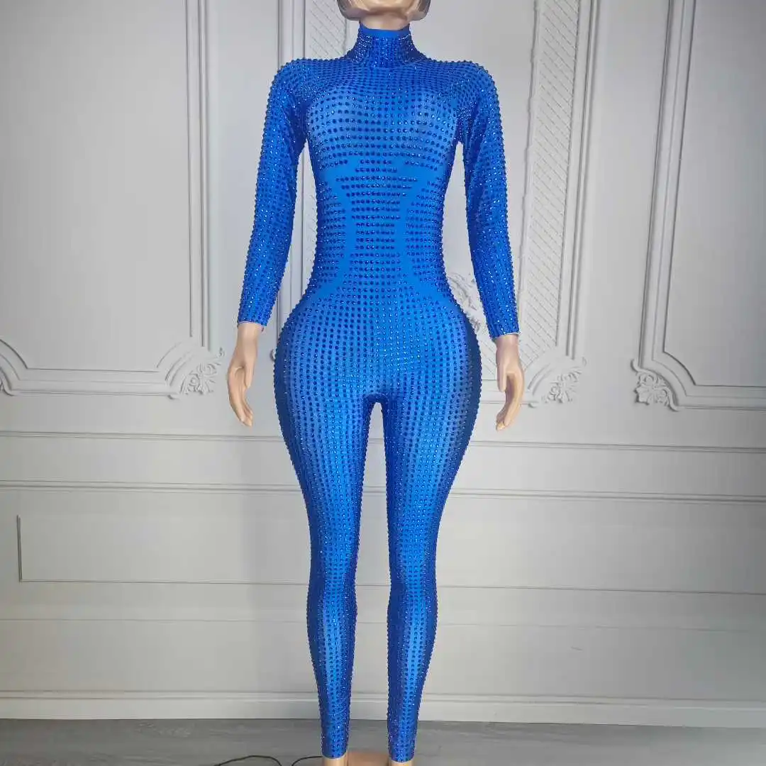 

Royal Blue Full Rhinestone Elastic Jumpsuits For Women Party Show Performance Singer Dancer Drag Queen Costume 2026