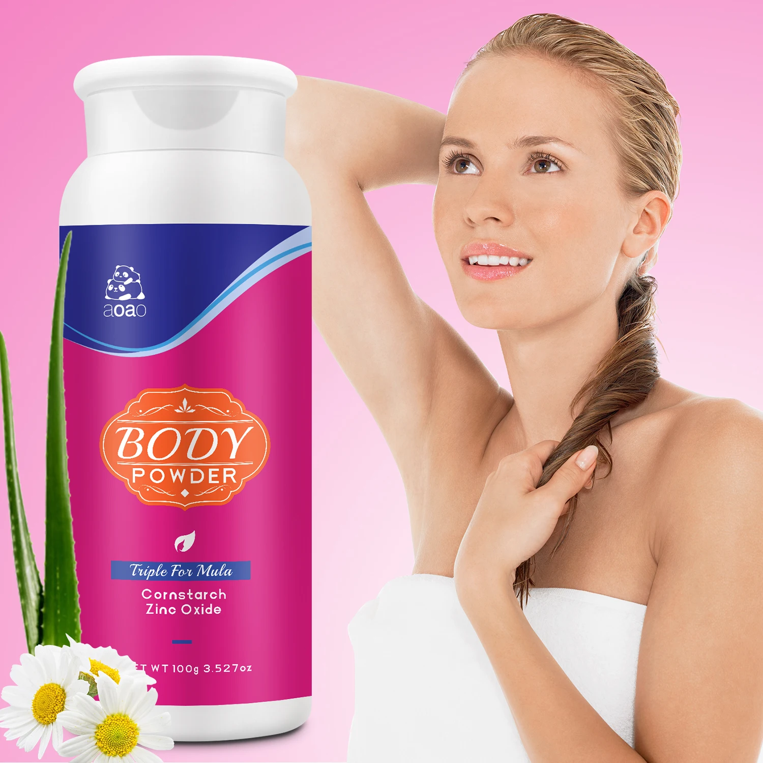 Women's Body Powder with Corn Starch - Fresh Scent of Aloe Vera & Chamomile, Talc-Free, for All-Day Odor & Wetness Protection
