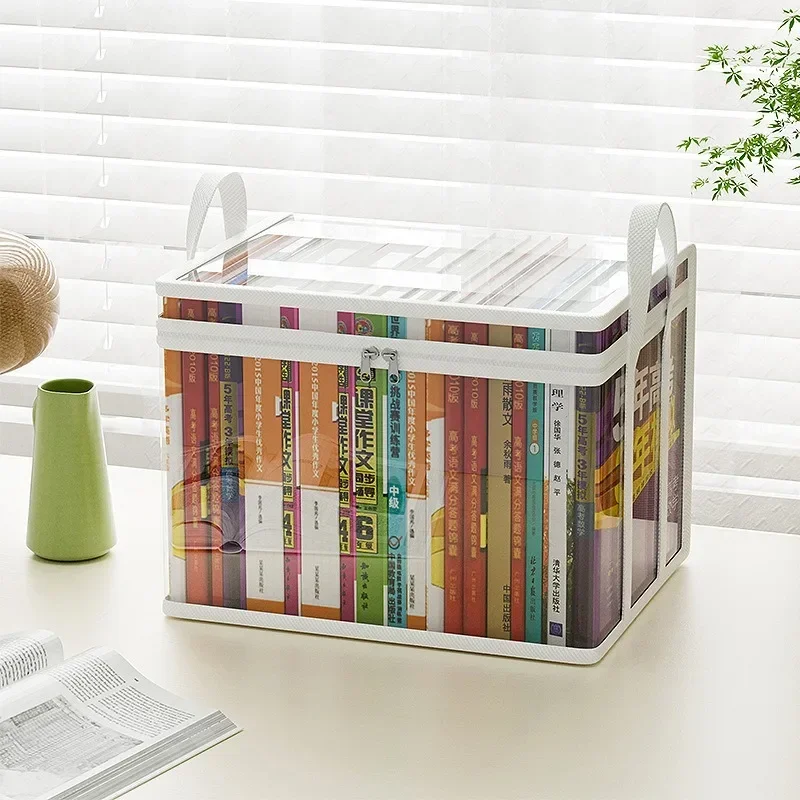 Foldable Portable Transparent Book Organizing Box Student Classroom Dormitory Large Capacity Textbook Household Storage Bag