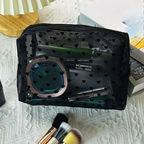 Imagen 1 del producto Bolsa de cosméticos de malla para mujer, bolsa de almacenamiento de viaje para maquillaje, organizador, bolsa de maquillaje para mujer, estuche de belleza portátil pequeño y grande