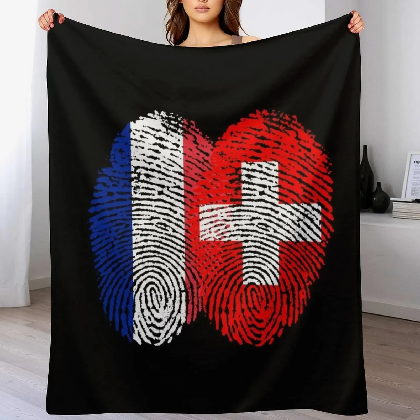 France Switzerland Flags Fingerprint united Throw Blanket Flannel Moving Decorative Sofas Nap Blankets