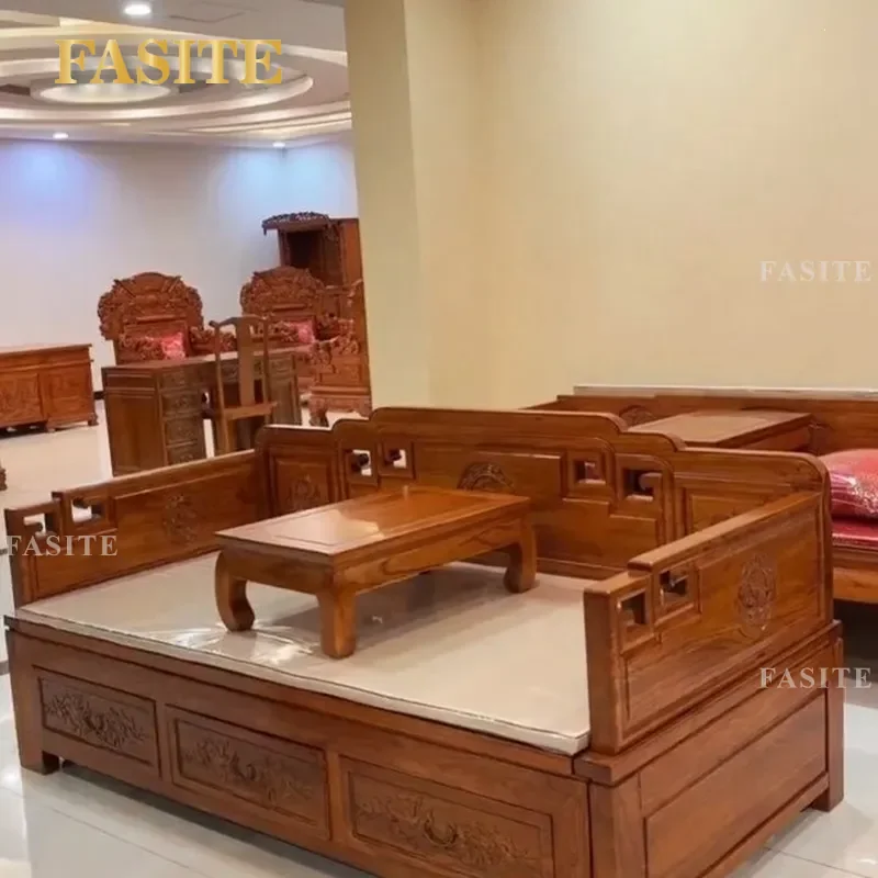 For Old Elm Solid Wood Push-Pull Arhat Bed Multi-Functional Telescopic New Chinese Antique Pull-Out Living Room Sofa Bed