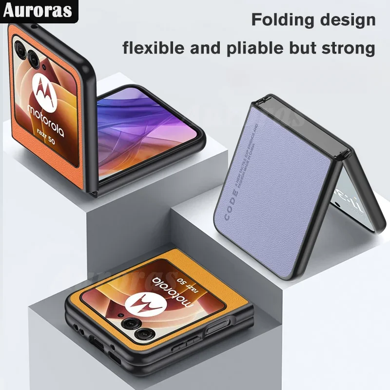 Skinlee für Moto Razr 50 5g Fall einfarbig Leder weichen Rand stoß feste Abdeckung für Moto Razr 50 Ultra 5g Rücken gehäuse