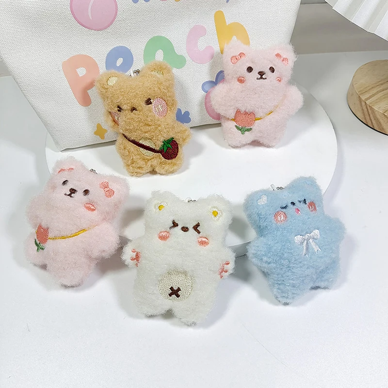 Korean Style Kawaii Small Bear Plush Toy Cartoon Animal Pendant Keychain Cute Soft Stuffed Doll For Children Christmas Gift