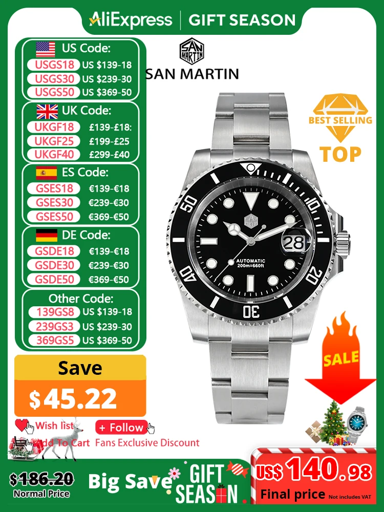 San Martin New 40mm Water Ghost Diver Watch Men Luxury Business NH35 Automatic Mechanical Watch Sapphire Waterproof 200m SN0017