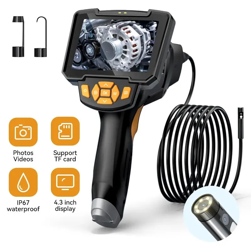 Industriële Endoscoop Camera 8Mm 4.3Inch Enkele Dubbele Lens Auto Inspectie Borescope 1080P Ip68 Waterdichte Rioolcamera Met 6Leds