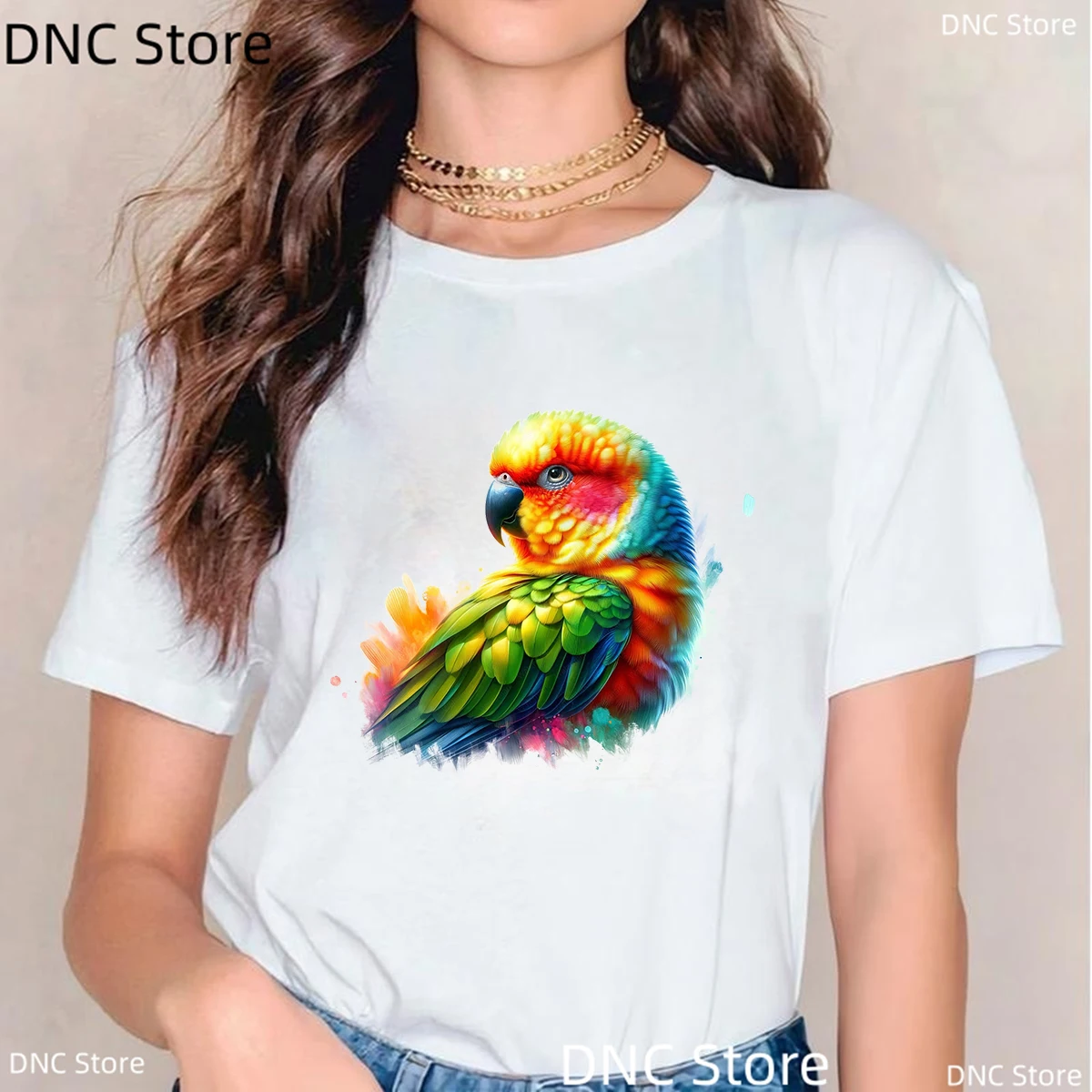 Watercolor Cockatiel Parrot Note Bird Print T-Shirt Women'S Clothing Funny White/Pink Tshirt Female Summer Fashion Top Tee Shirt
