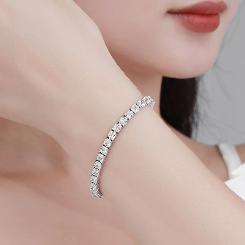 Princess Cut Moissanite Diamond Bangle Bracelet 100% Real 925 Sterling silver Wedding Bracelets For Women Men Engagement Jewelry