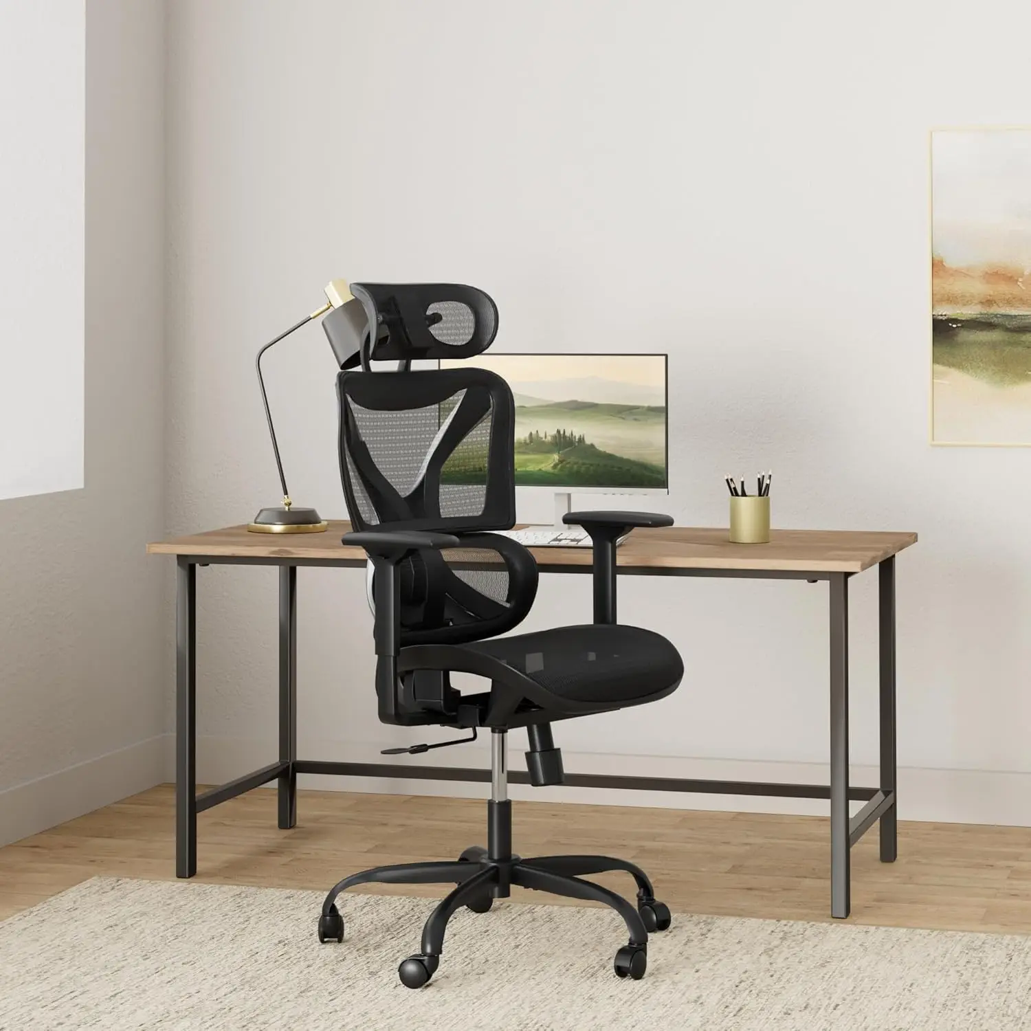 

Ergonomic Office Chair with Lumbar Support, Big and Tall Mesh Chairs with Adjustable 3D Arms, Headrest & Soft Seat