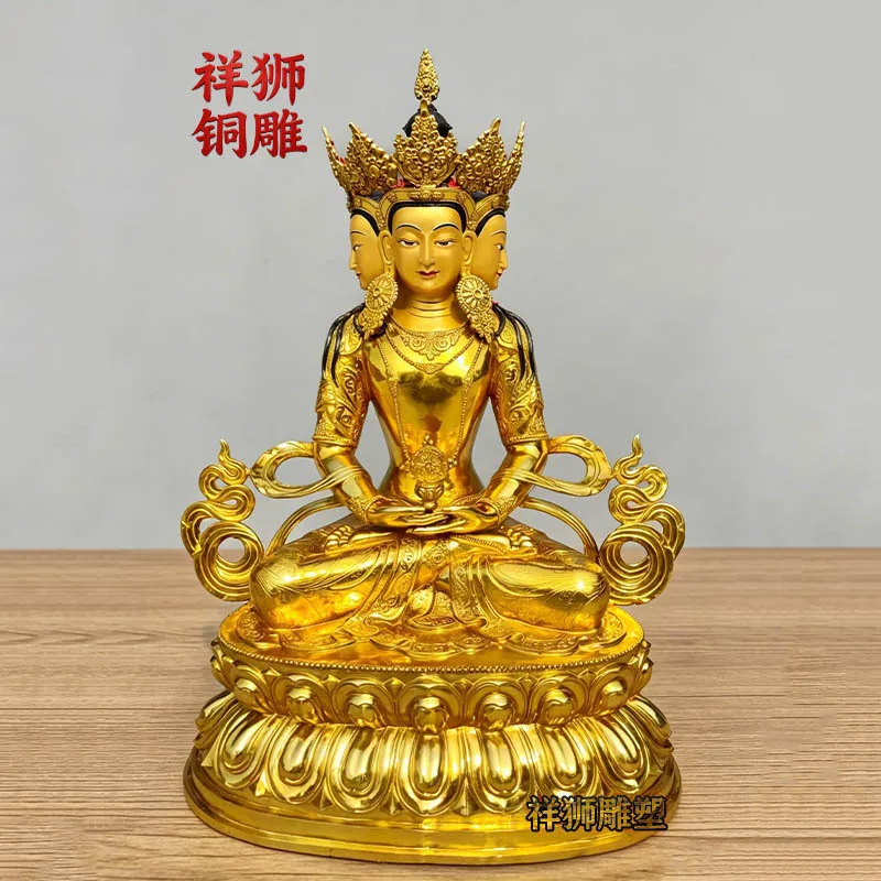 HT Tibetan Esoteric Buddhism, large Buddha statue of the Great Sun , brass, four sided piluzana Buddha ornament