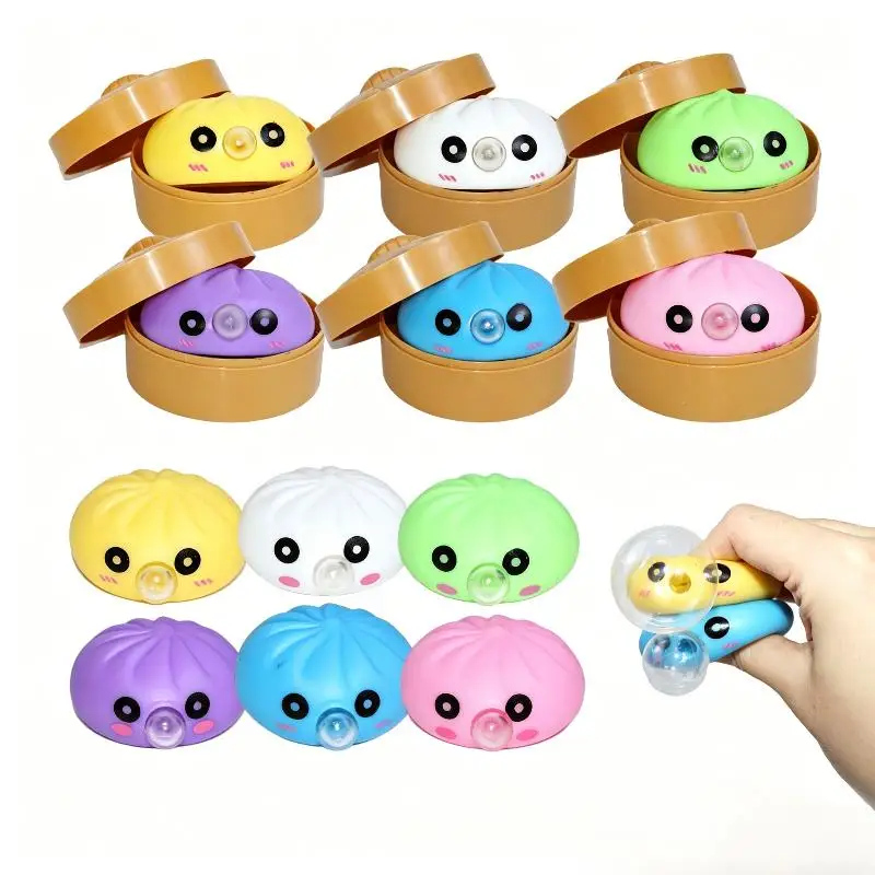 Fidget Toy Squeeze Bun Bubble-Blowing Stress Relief with Easy Carry Steamer Basket for Convenience