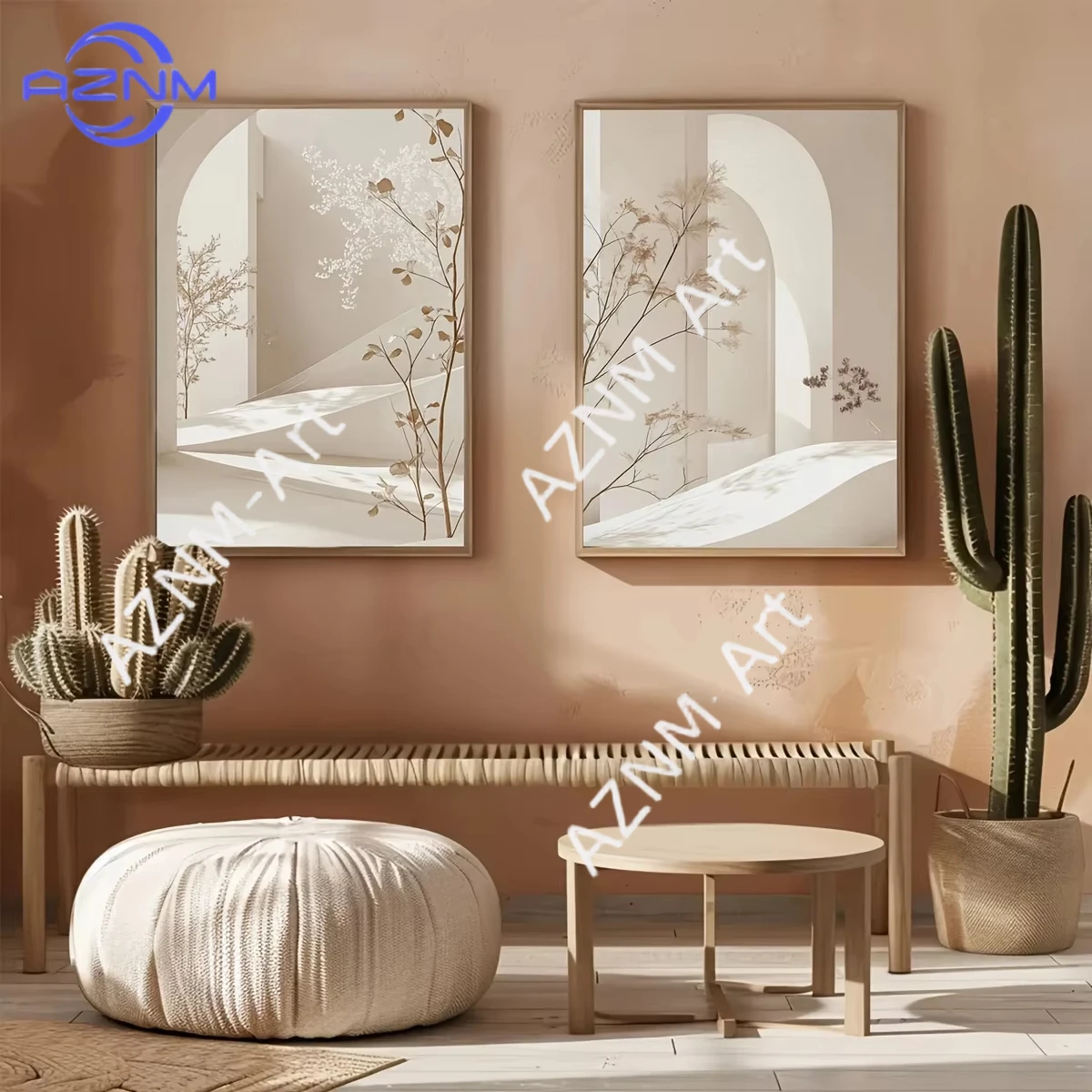 Home Bathroom Wall Art - 미니멀리스트 아치 풍경 캔버스 인쇄 보헤미안